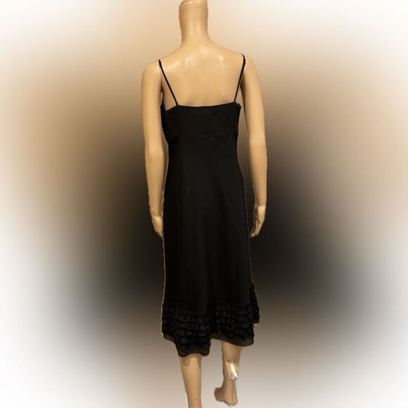 Loft Adjustable Spaghetti Strap Midi Black Dress with Ruffles SZ 4 - Picture 4 of 6